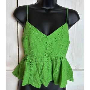 Altar'd‎ State Green Eyelet Tank Top Covered Buttons Ruffle Size Medium NWOT